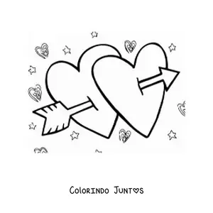 Desenho para colorir de dois corações flechados