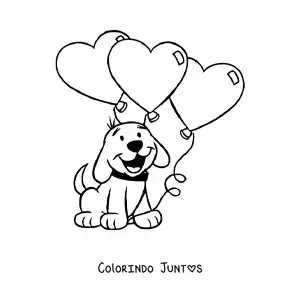 Desenho para colorir de um cachorro animado com tres baloes de coracao