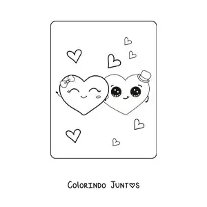 Desenho para colorir de um casal de coracoes animados