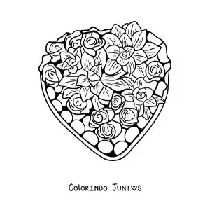 Desenho para colorir de uma caixa de chocolates com flores do Dia dos Namorados