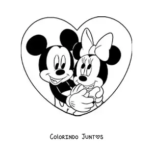 Desenho para colorir do Mickey e da Minnie apaixonados