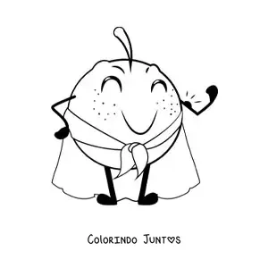 Desenho para colorir de uma laranja animada vestida com capa de super-heroi