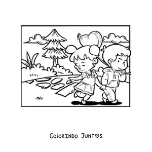 Desenho para colorir de duas criancas em um encontro do Dia dos Namorados