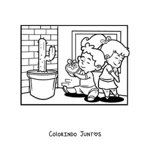Desenho para colorir de duas criancas apaixonadas no Dia dos Namorados