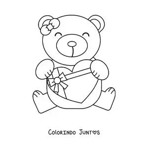Desenho para colorir de um urso com presente do Dia dos Namorados