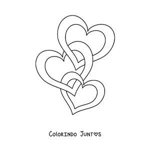 Desenho para colorir de tres coracoes entrelacados