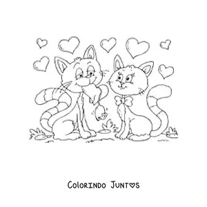 Desenho para colorir de dois gatos apaixonados no Dia dos Namorados