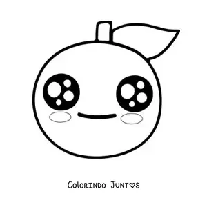 Desenho para colorir de uma laranja kawaii animada com olhos grandes