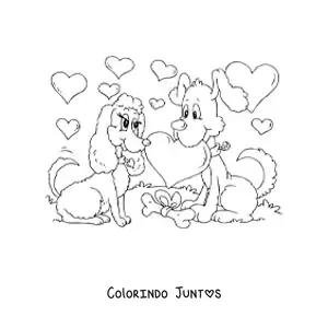 Desenho para colorir de dois cachorros apaixonados no Dia dos Namorados