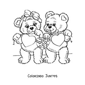 Desenho para colorir de dois ursos com coracoes do Dia dos Namorados