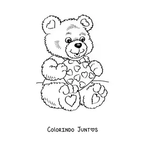Desenho para colorir de um urso com uma carta do Dia dos Namorados