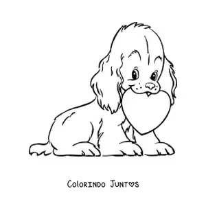Desenho para colorir de um filhote com um coracao do Dia dos Namorados