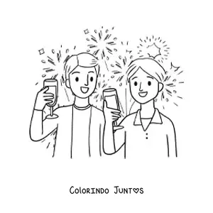 Desenho para colorir de dois meninos comemorando o Ano Novo