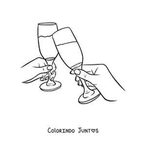 Desenho para colorir de duas maos brindando com tacas