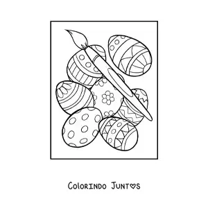 Desenho para colorir de varios ovos de pascoa e um pincel