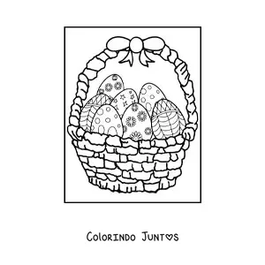 Desenho para colorir de uma cesta com ovos de pascoa