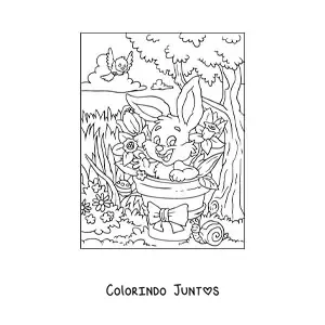 Desenho para colorir do coelho da pascoa no jardim