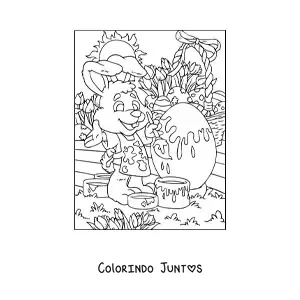 Desenho para colorir do coelho da pascoa pintando um ovo