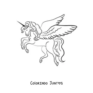Desenho para colorir de um unicórnio com asas em duas patas