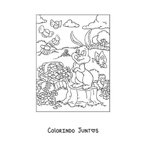 Desenho para colorir de um coelho com ovos de pascoa animados