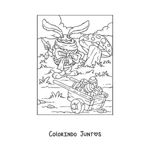 Desenho para colorir de um coelho fantasiado de ovo de pascoa