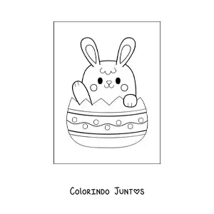 Desenho para colorir de um coelhinho da pascoa kawaii em um ovo