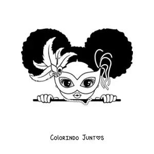 Desenho para colorir de uma menina kawaii com uma mascara de carnaval