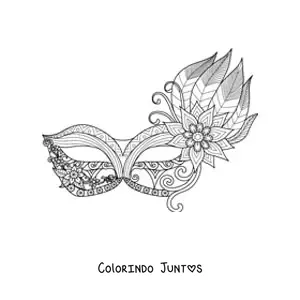 Desenho para colorir de uma mascara de carnaval com plumas