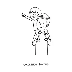 Desenho para colorir de um pai carregando seu filho