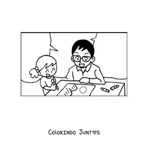 Desenho para colorir de um pai colorindo com sua filha