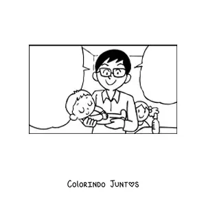 Desenho para colorir de um pai carregando seu bebe
