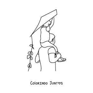 Desenho para colorir de um pai brincando com seu filho