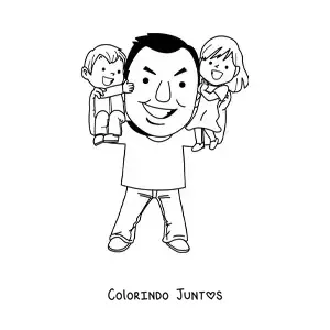 Desenho para colorir de um pai carregando seus filhos