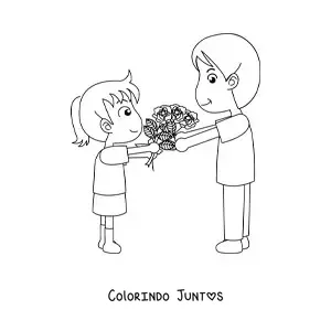 Desenho para colorir de uma menina com um presente do Dia dos Pais