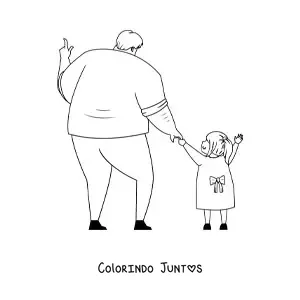 Desenho para colorir de um pai de maos dadas com sua filha