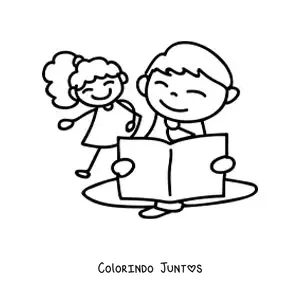 Desenho para colorir de um pai lendo uma historia para a filha