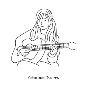 Desenho para colorir de uma menina sentada tocando um violao classico
