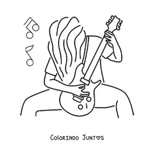 Desenho para colorir de um roqueiro tocando uma guitarra eletrica