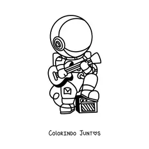 Desenho para colorir de um astronauta tocando o violao