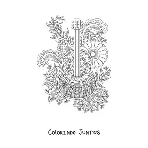 Desenho para colorir de uma mandala em forma de violao classico