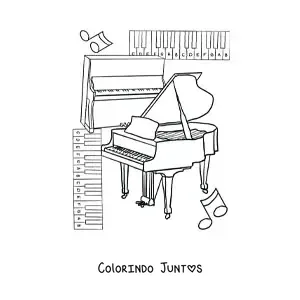 Desenho para colorir de varios tipos de pianos