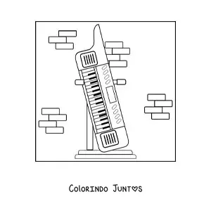 Desenho para colorir de um teclado eletronico em seu suporte