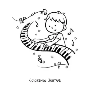 Desenho para colorir de um menino tocando o piano