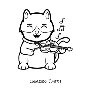 Desenho para colorir de um gato animado tocando o violino