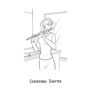 Desenho para colorir de uma menina tocando flauta transversal