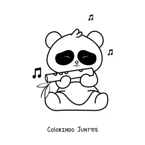 Desenho para colorir de um urso animado tocando flauta