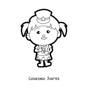 Desenho para colorir de uma menina com uniforme de banda marcial tocando tambor