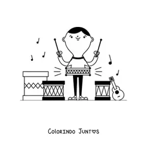 Desenho para colorir de um menino tocando tambores