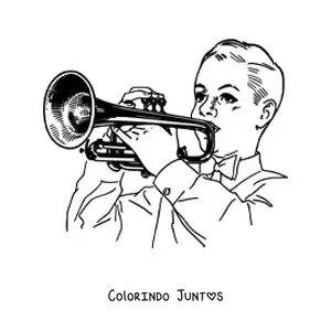 Desenho para colorir de um menino tocando trompete