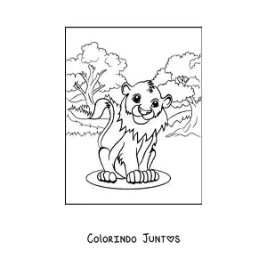 Desenho para colorir de um leaozinho fofo sentado na savana